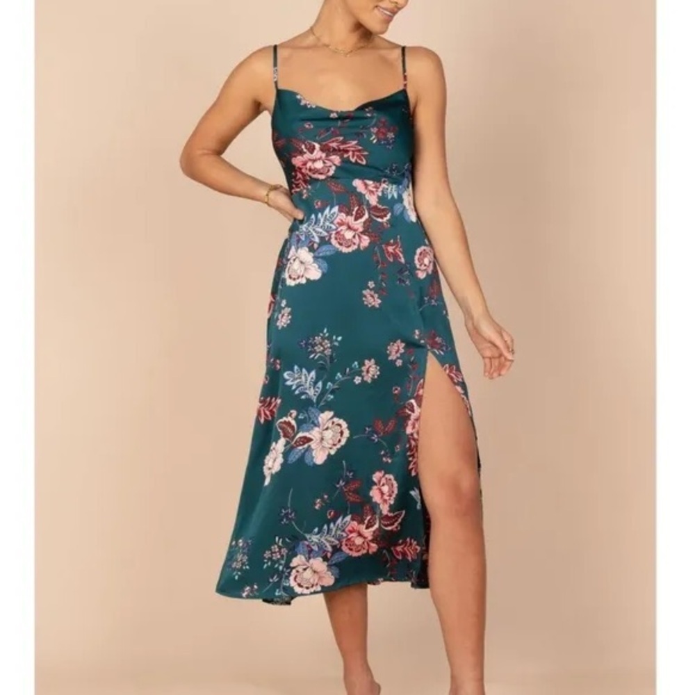 Petal and Pup Women's Alejandra Cowl Neck Midi Dress green floral size 12